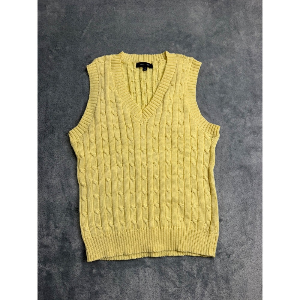 Butter Yellow Cable Knit Sweater Preppy Vest V Neck School Soft Girl Layering S